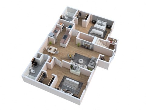 Floor plan for 2 beds, 2 baths, 999 sqft